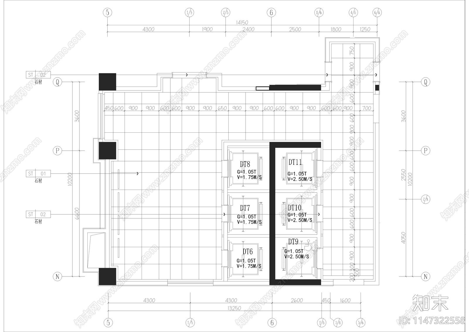 电梯间装修cad施工图下载【ID:1147322558】