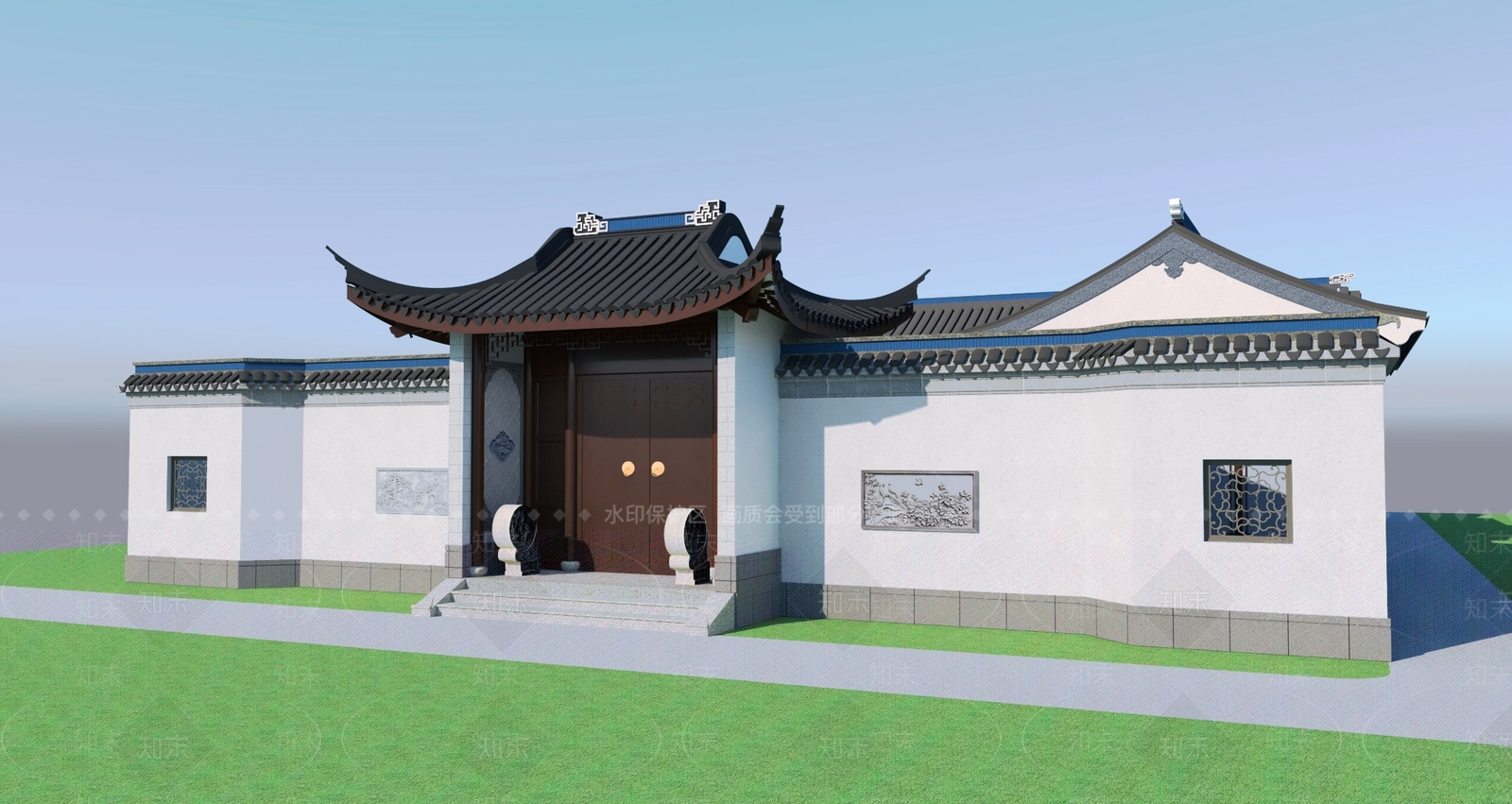 中式围墙大门SU模型下载【ID:1147325002】