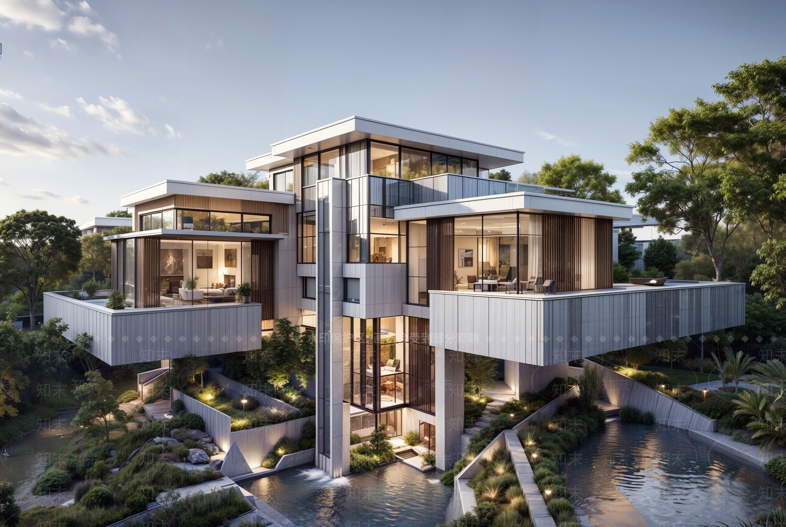 精致山地现代别墅建筑SU模型下载【ID:1147326649】