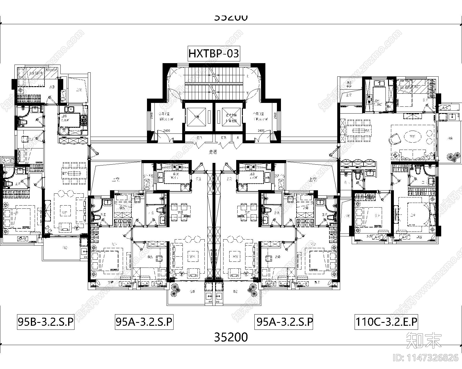 小区建筑住宅户型图标准化平面图施工图下载【ID:1147326826】