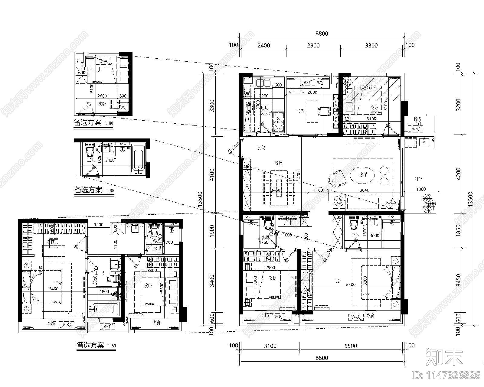 小区建筑住宅户型图标准化平面图施工图下载【ID:1147326826】