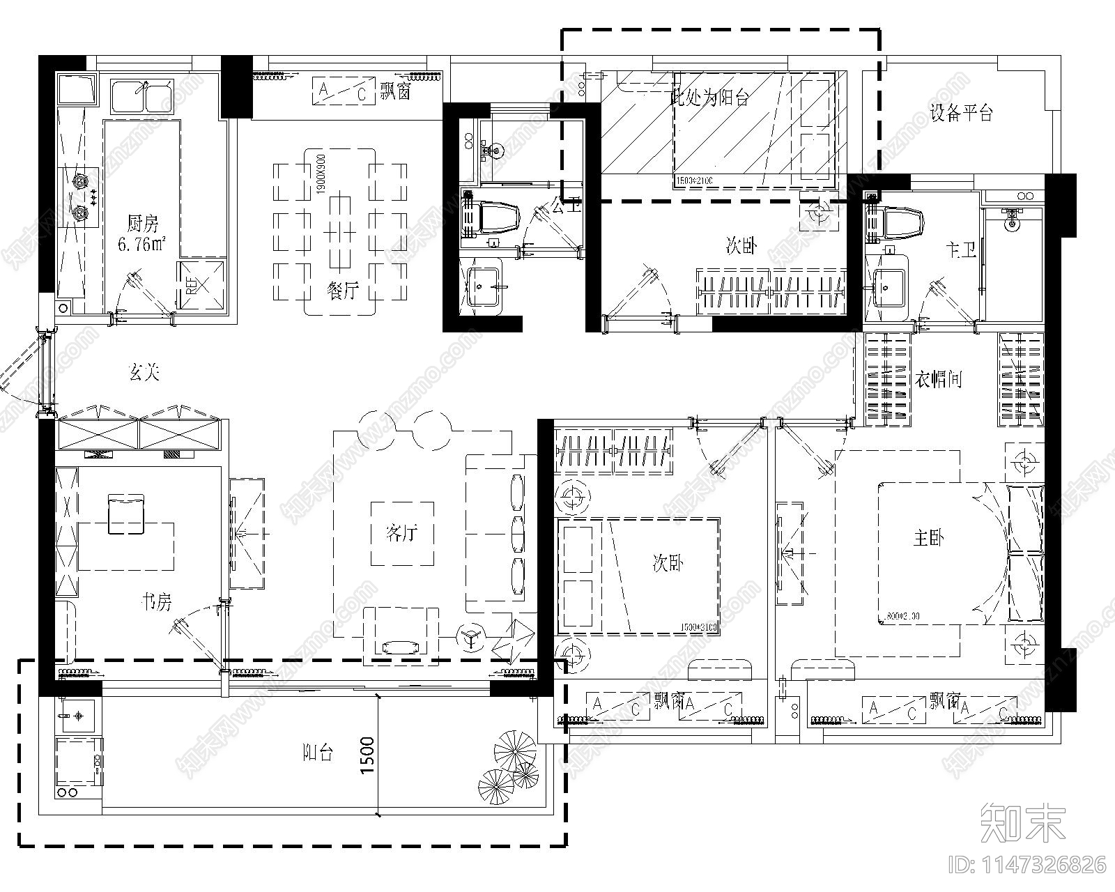 小区建筑住宅户型图标准化平面图施工图下载【ID:1147326826】