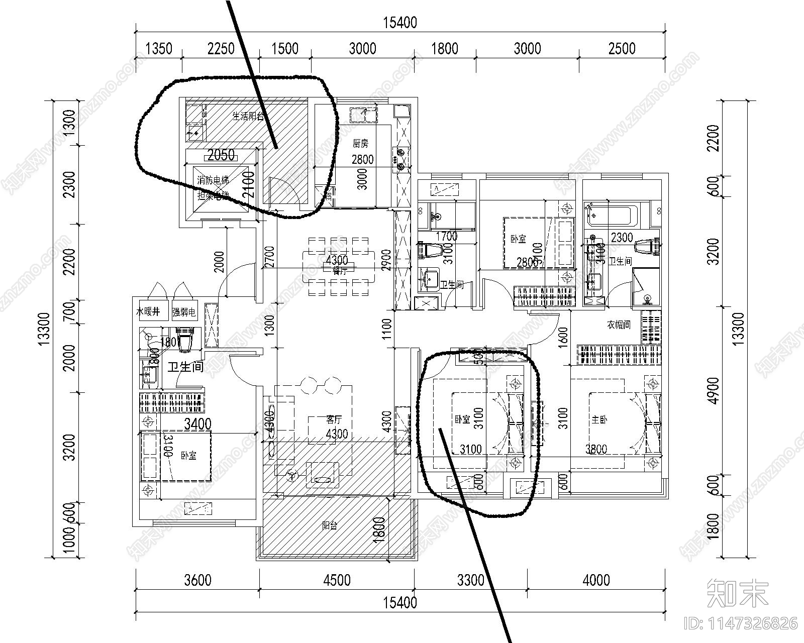 小区建筑住宅户型图标准化平面图施工图下载【ID:1147326826】