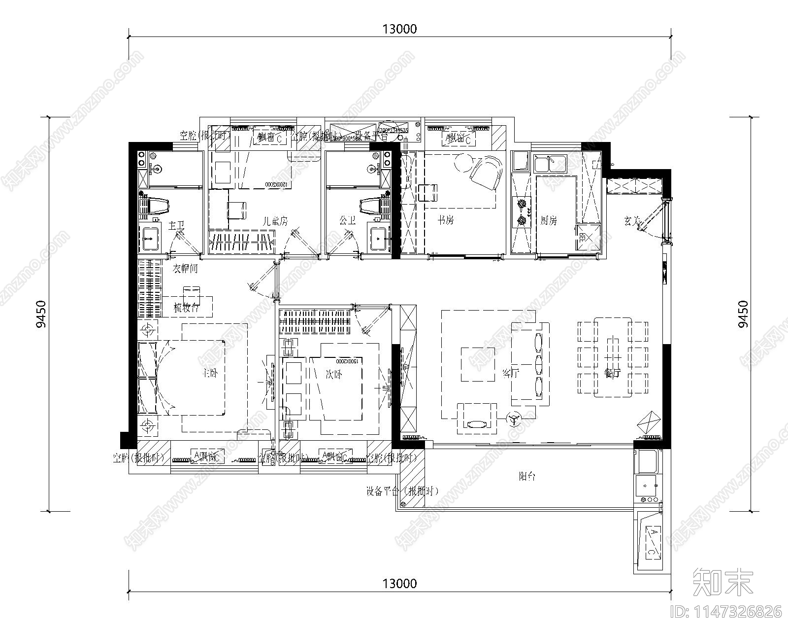 小区建筑住宅户型图标准化平面图施工图下载【ID:1147326826】