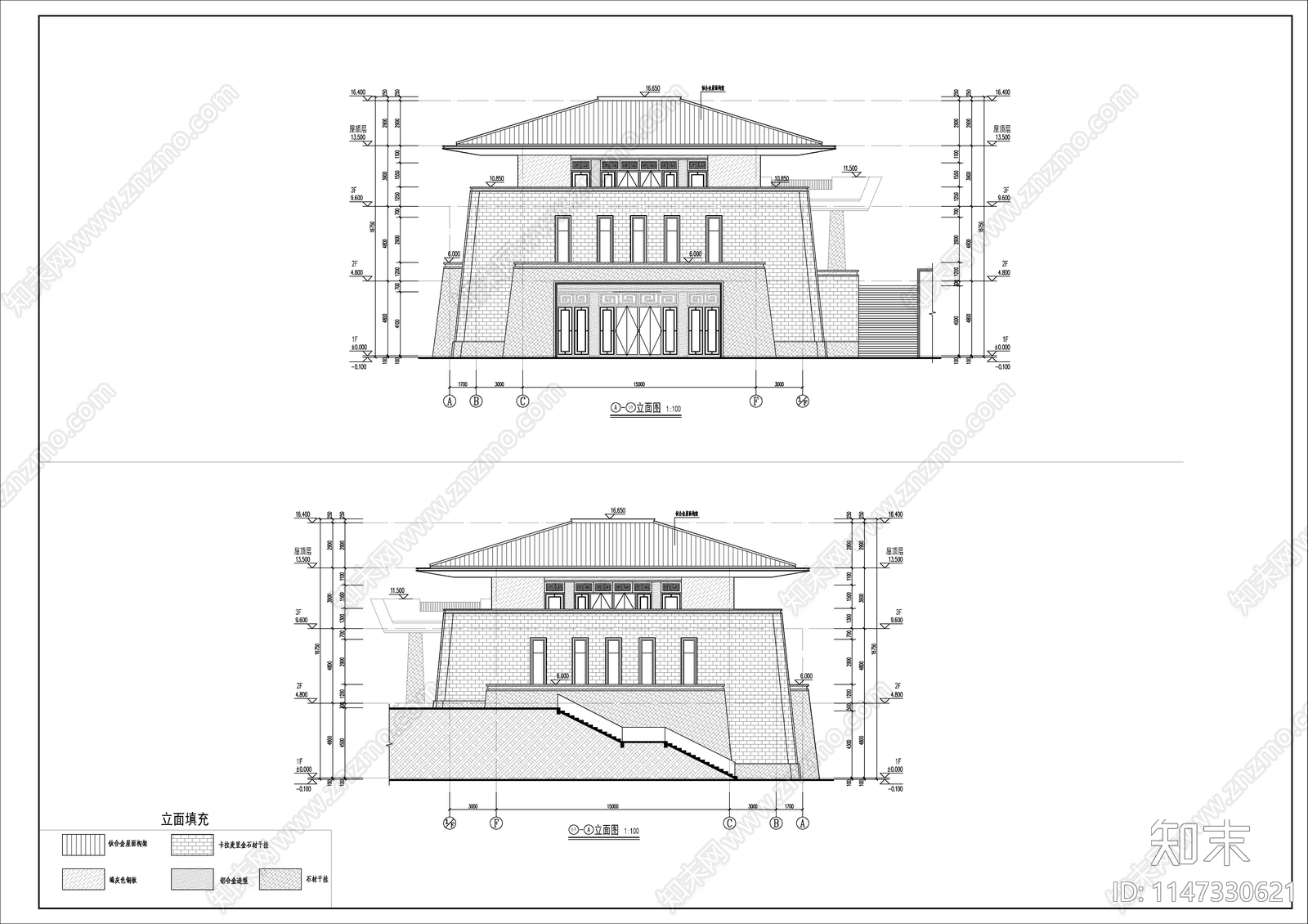 仿古风格游客服务中心建筑cad施工图下载【ID:1147330621】