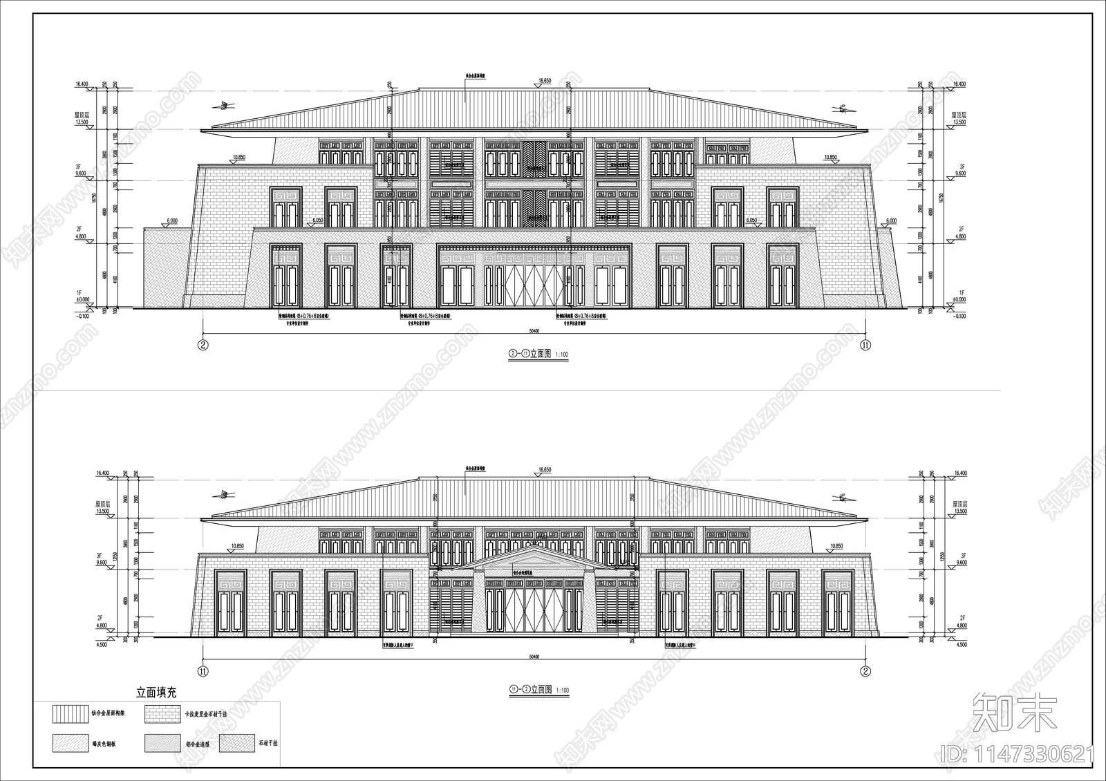 仿古风格游客服务中心建筑cad施工图下载【ID:1147330621】