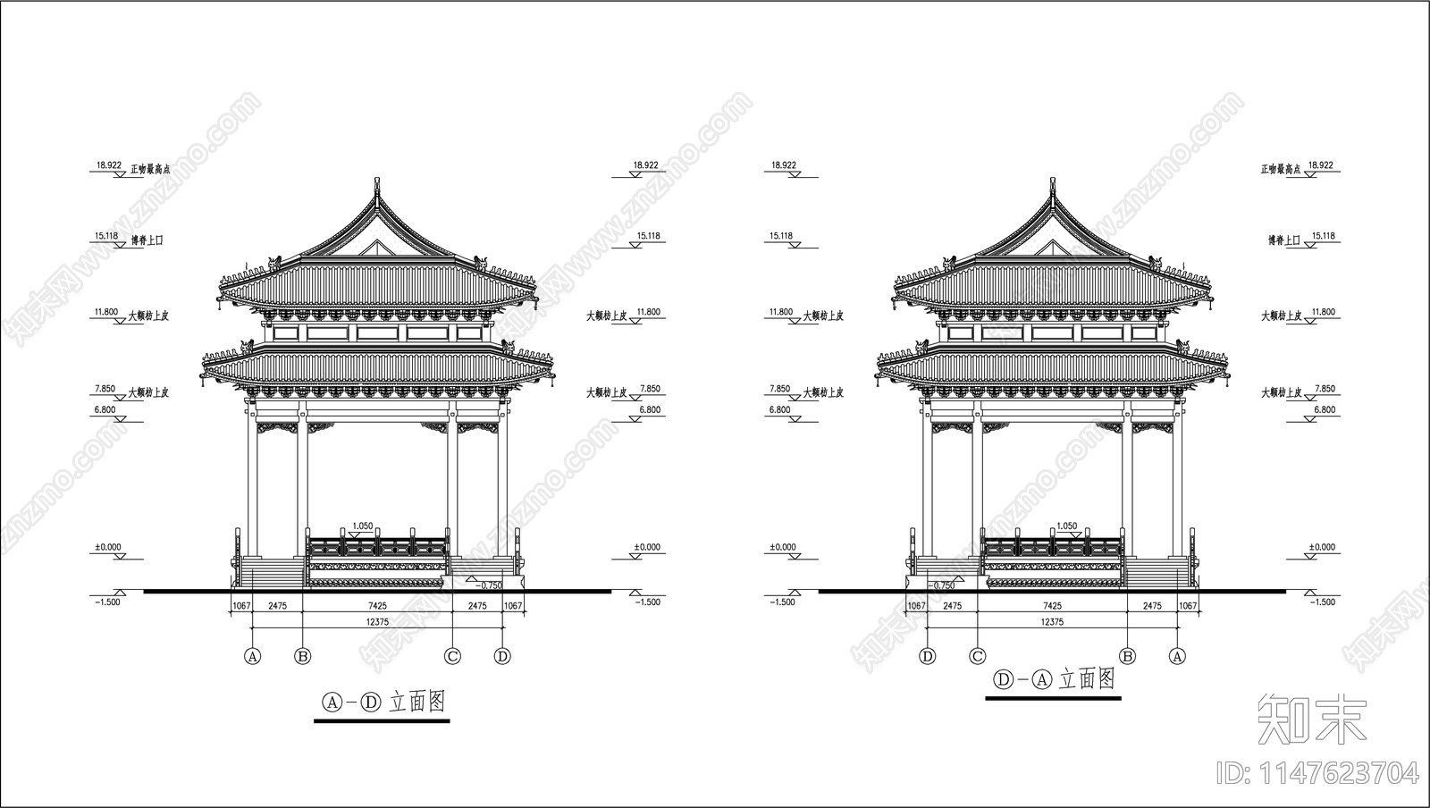 万佛亭cad施工图下载【ID:1147623704】