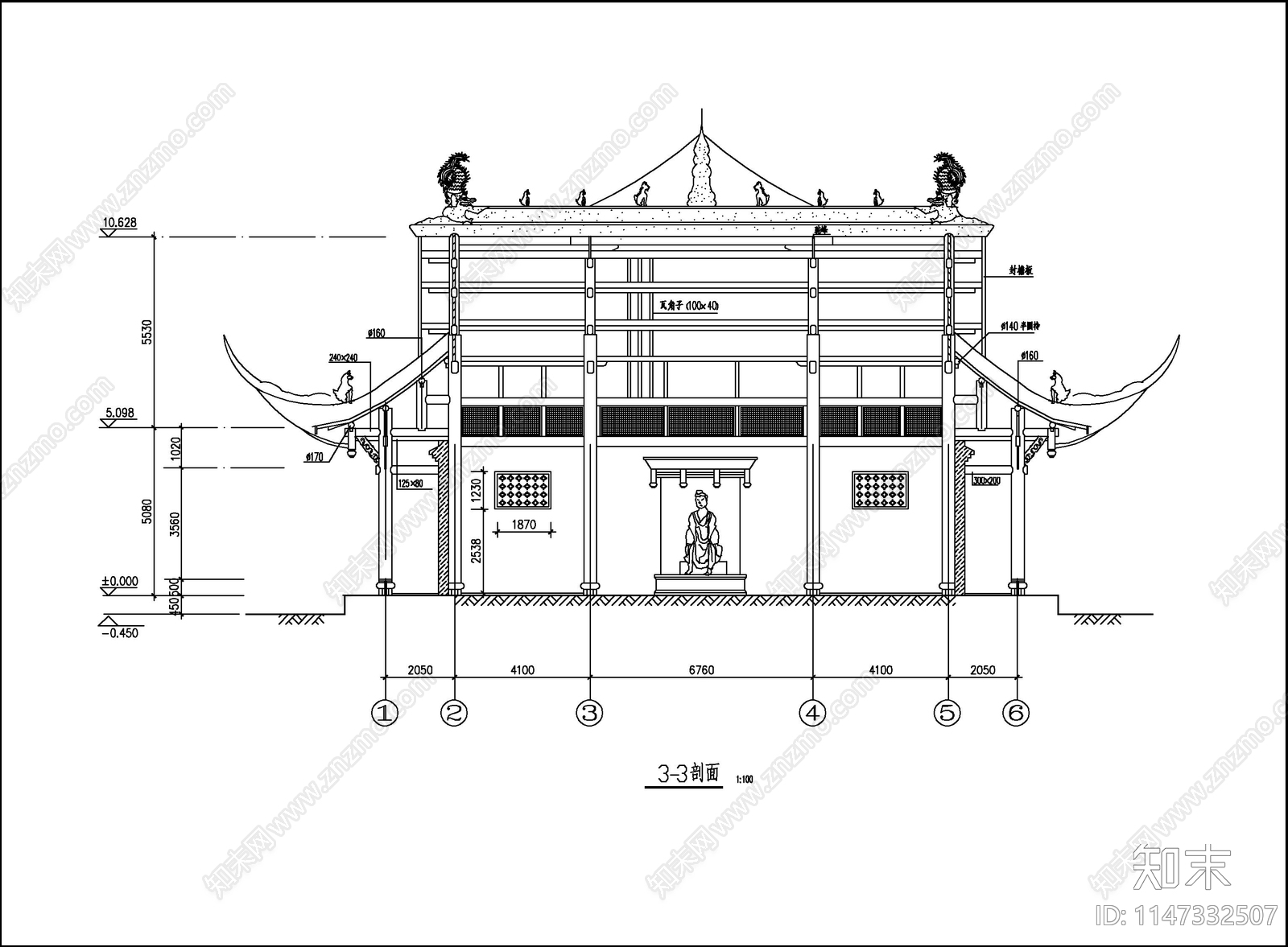 庙宇建筑cad施工图下载【ID:1147332507】