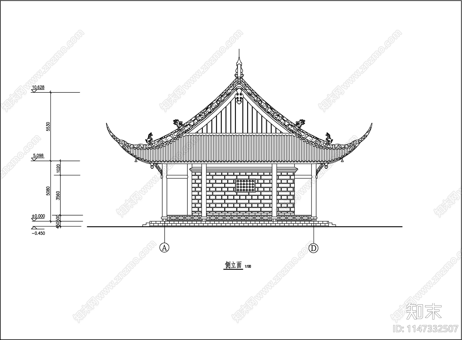 庙宇建筑cad施工图下载【ID:1147332507】