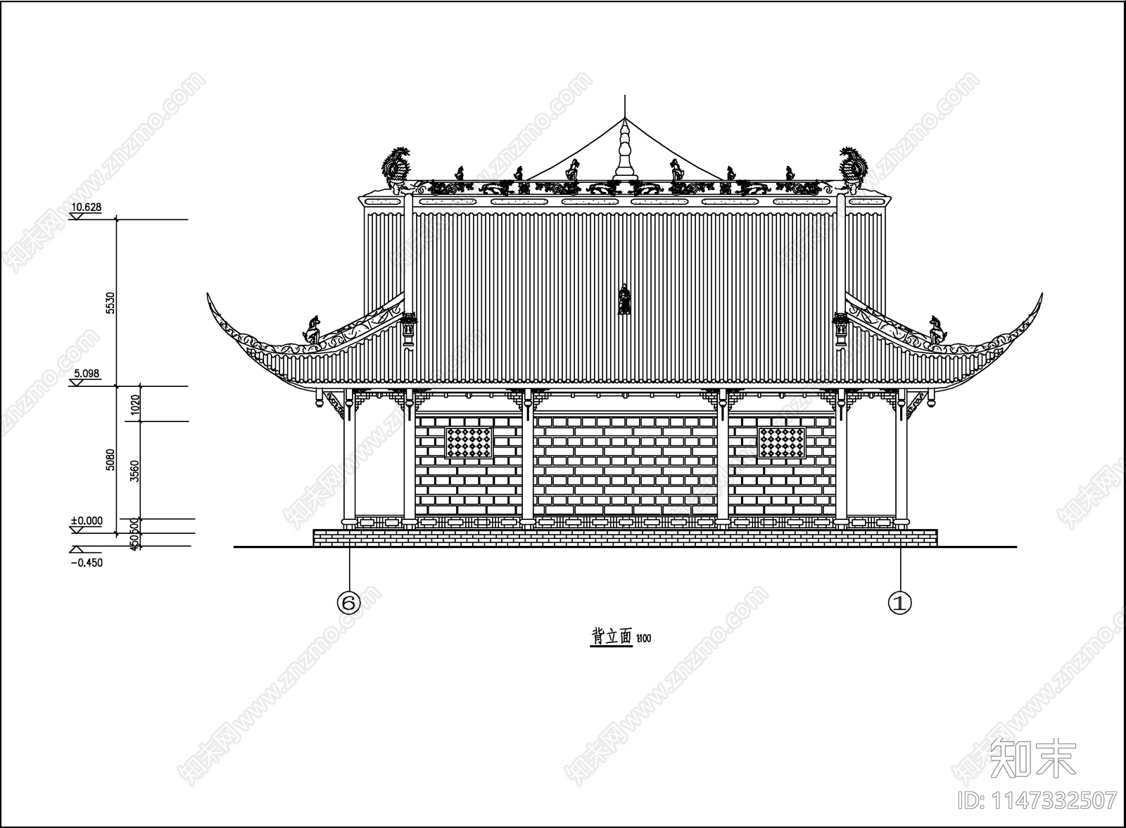 庙宇建筑cad施工图下载【ID:1147332507】