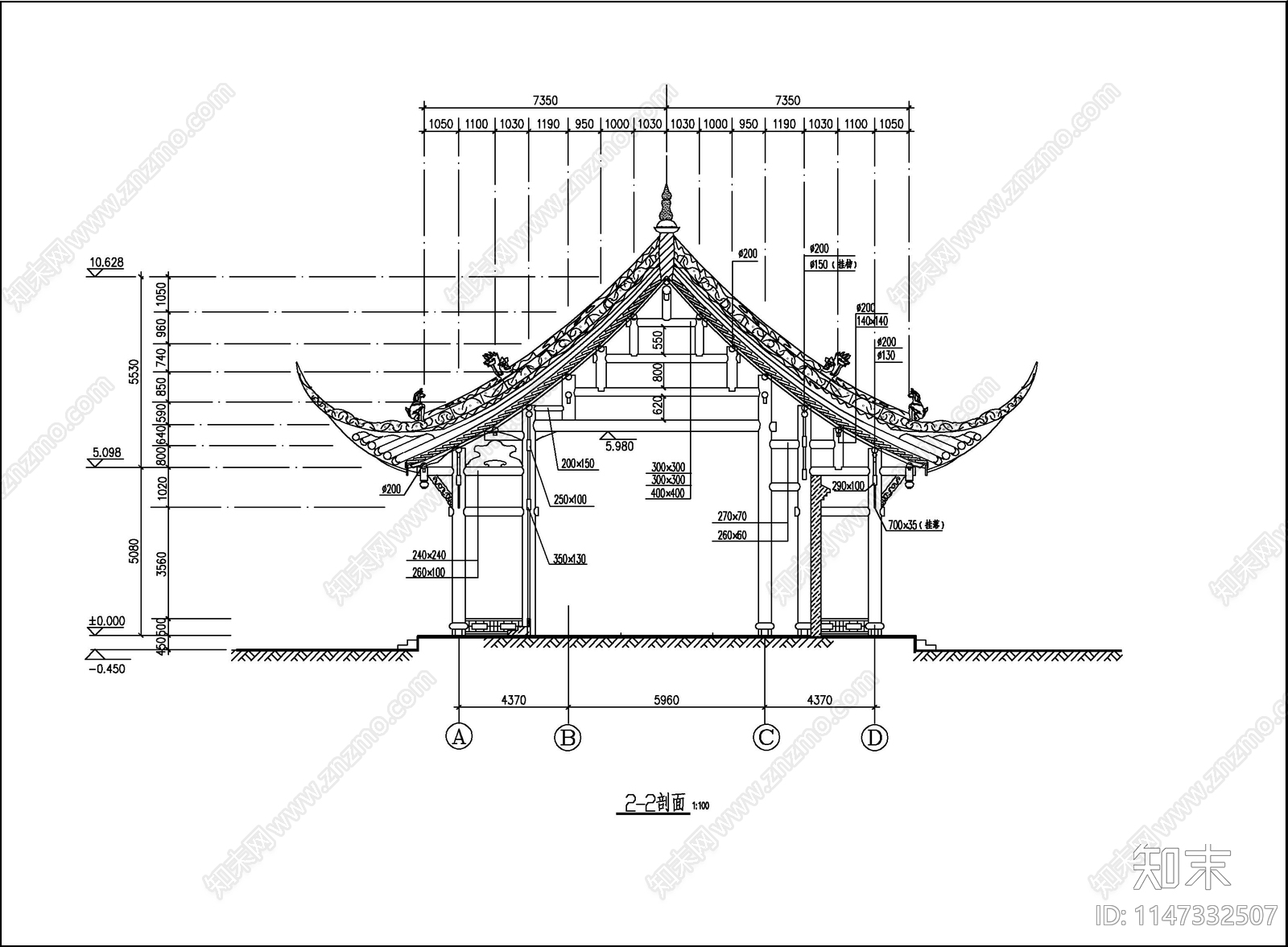 庙宇建筑cad施工图下载【ID:1147332507】