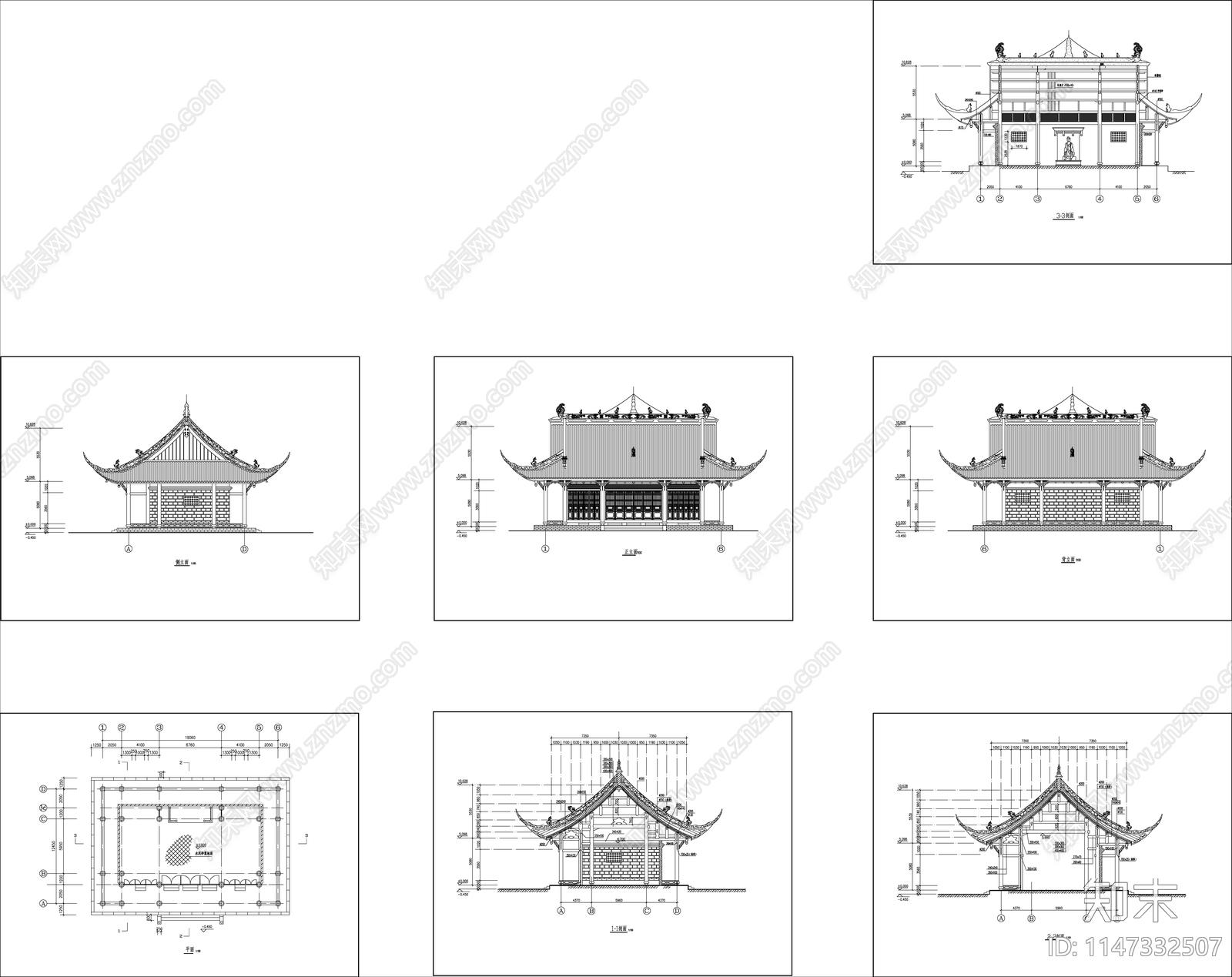 庙宇建筑cad施工图下载【ID:1147332507】