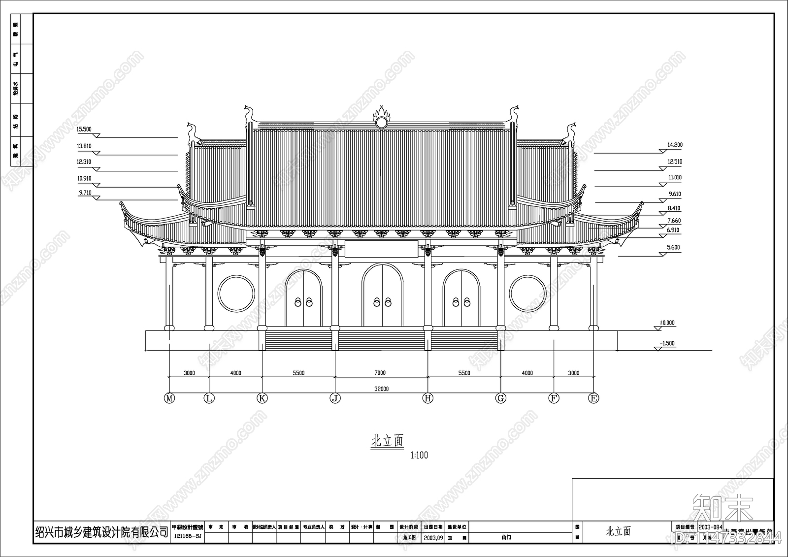 山门殿建筑详图cad施工图下载【ID:1147332844】