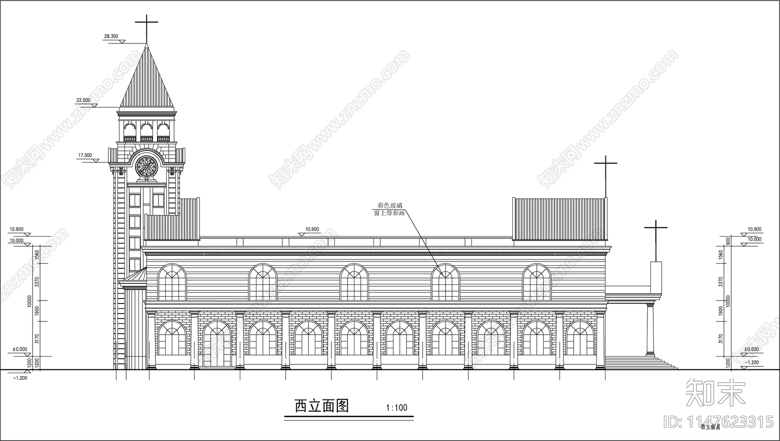 教堂建筑cad施工图下载【ID:1147623315】