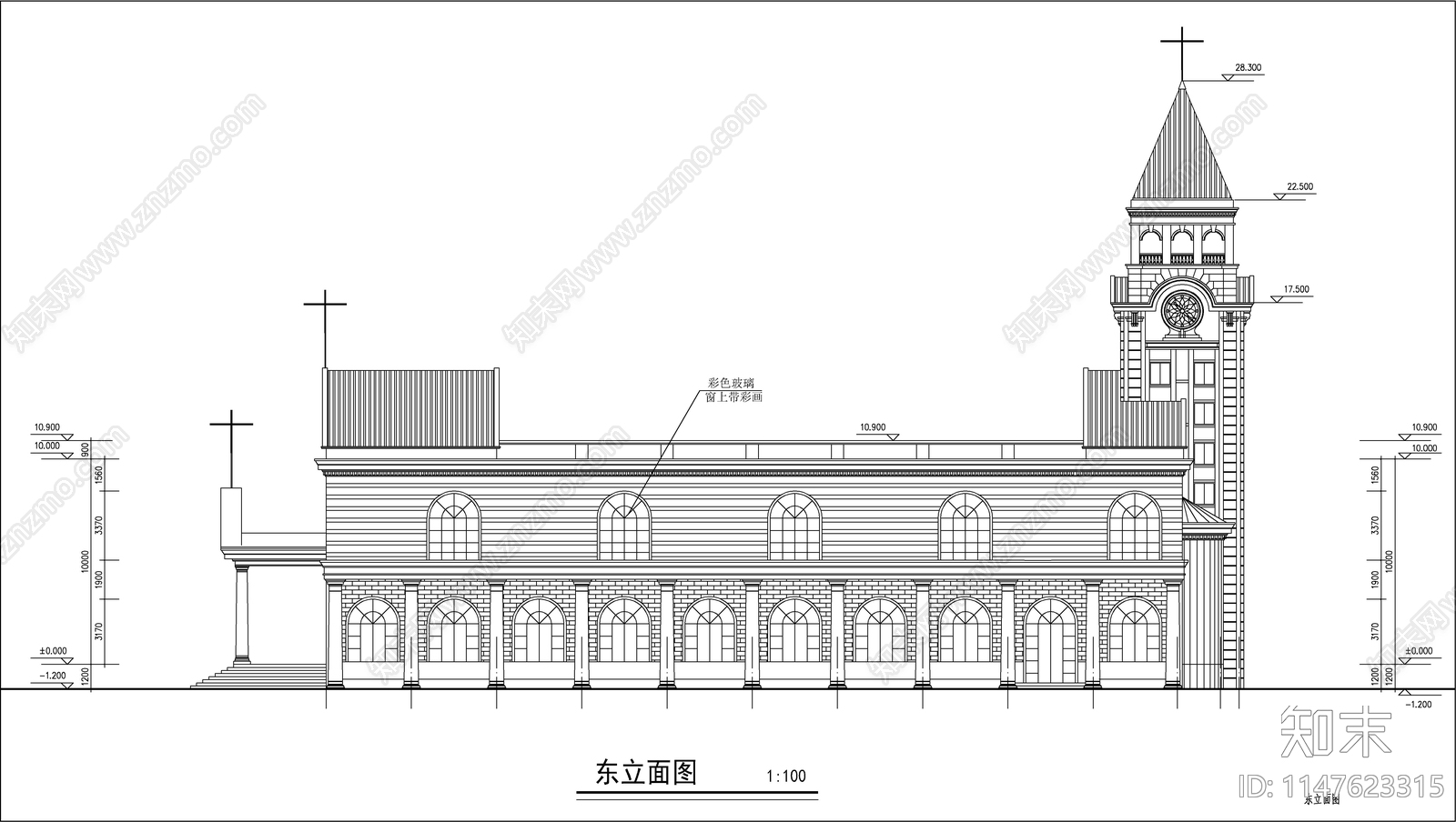 教堂建筑cad施工图下载【ID:1147623315】