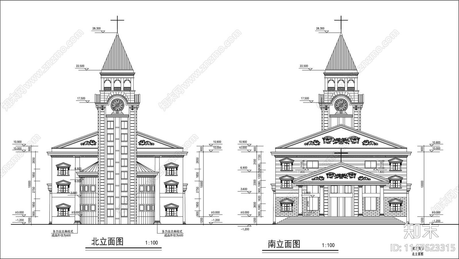 教堂建筑cad施工图下载【ID:1147623315】