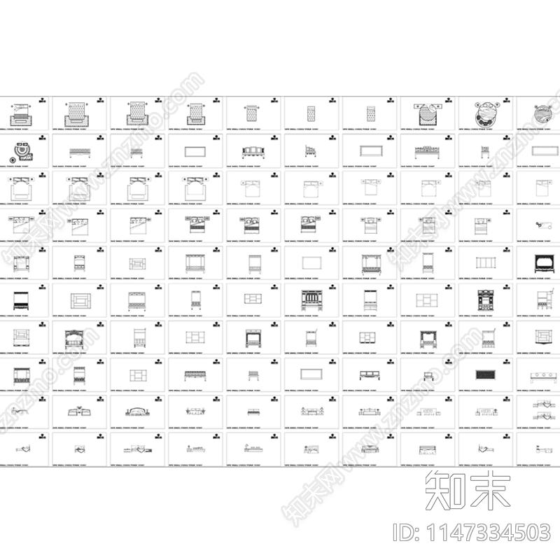 室内设计床品平立面图库施工图下载【ID:1147334503】