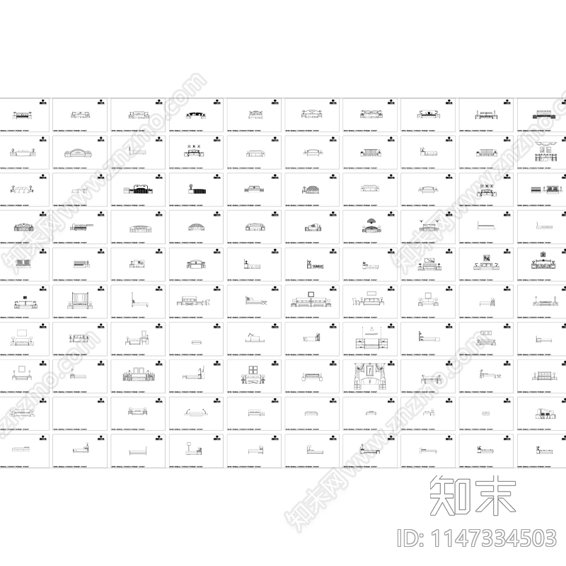 室内设计床品平立面图库施工图下载【ID:1147334503】