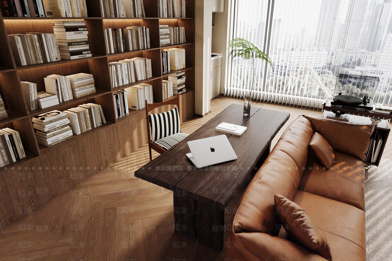 侘寂中古书房书桌椅书柜3D模型下载【ID:1147336118】