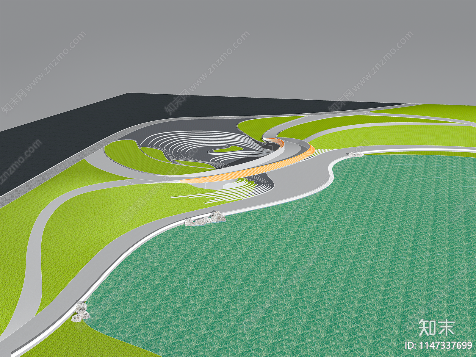 现代滨水公园SU模型下载【ID:1147337699】