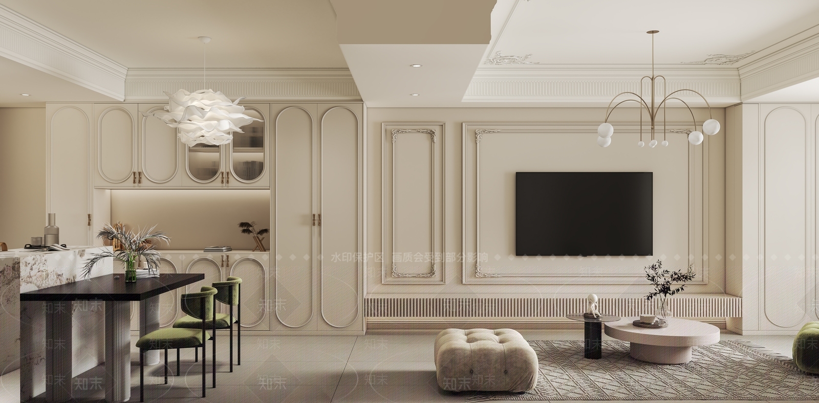 法式电视背景3D模型下载【ID:1147341059】