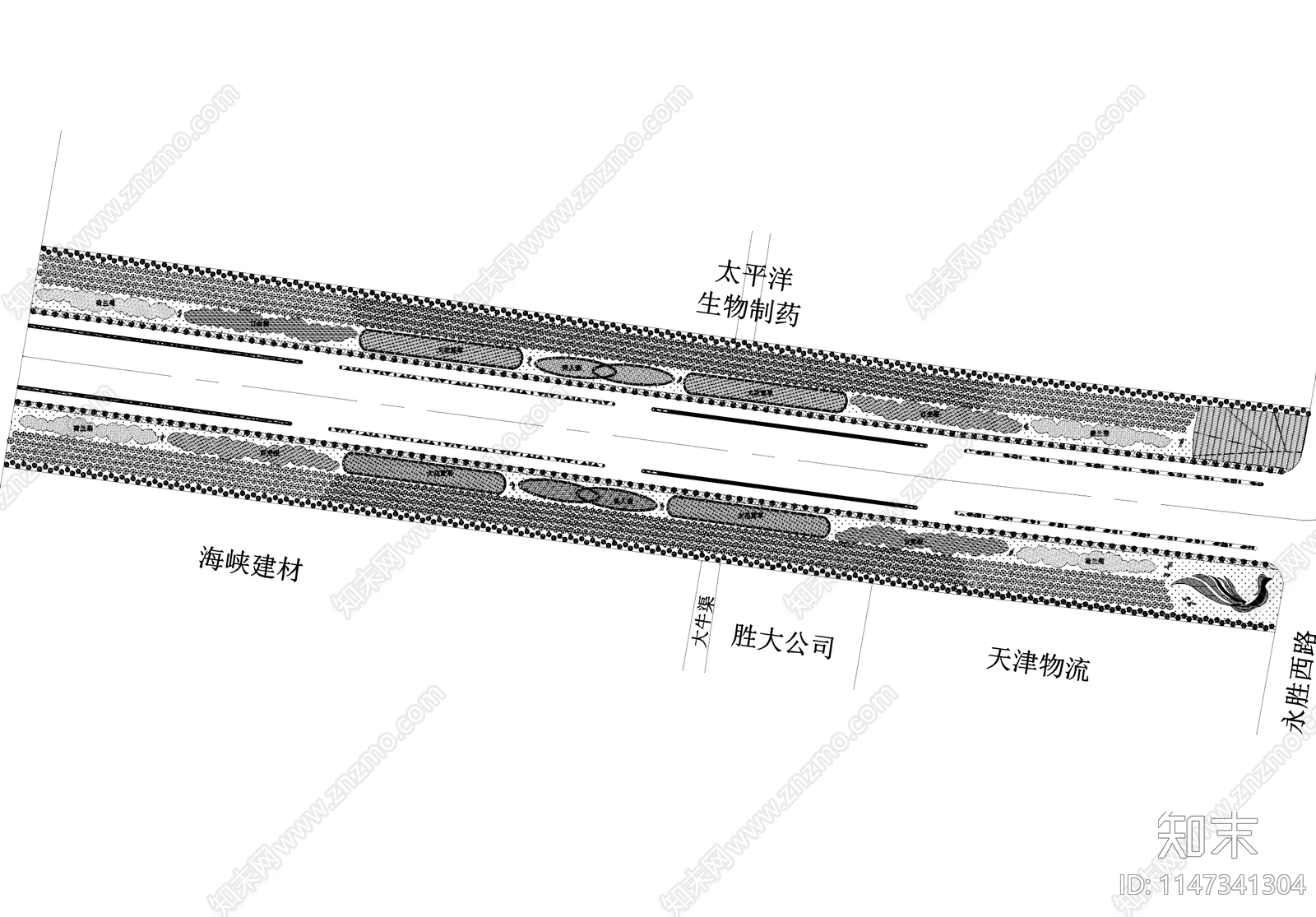 城市道路景观植物配置平面施工图下载【ID:1147341304】