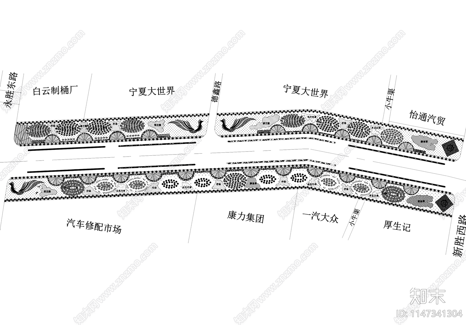 城市道路景观植物配置平面施工图下载【ID:1147341304】