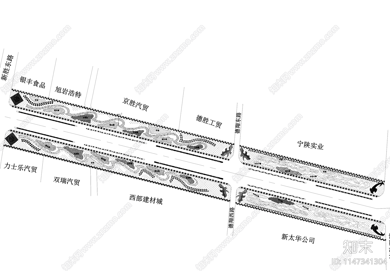 城市道路景观植物配置平面施工图下载【ID:1147341304】