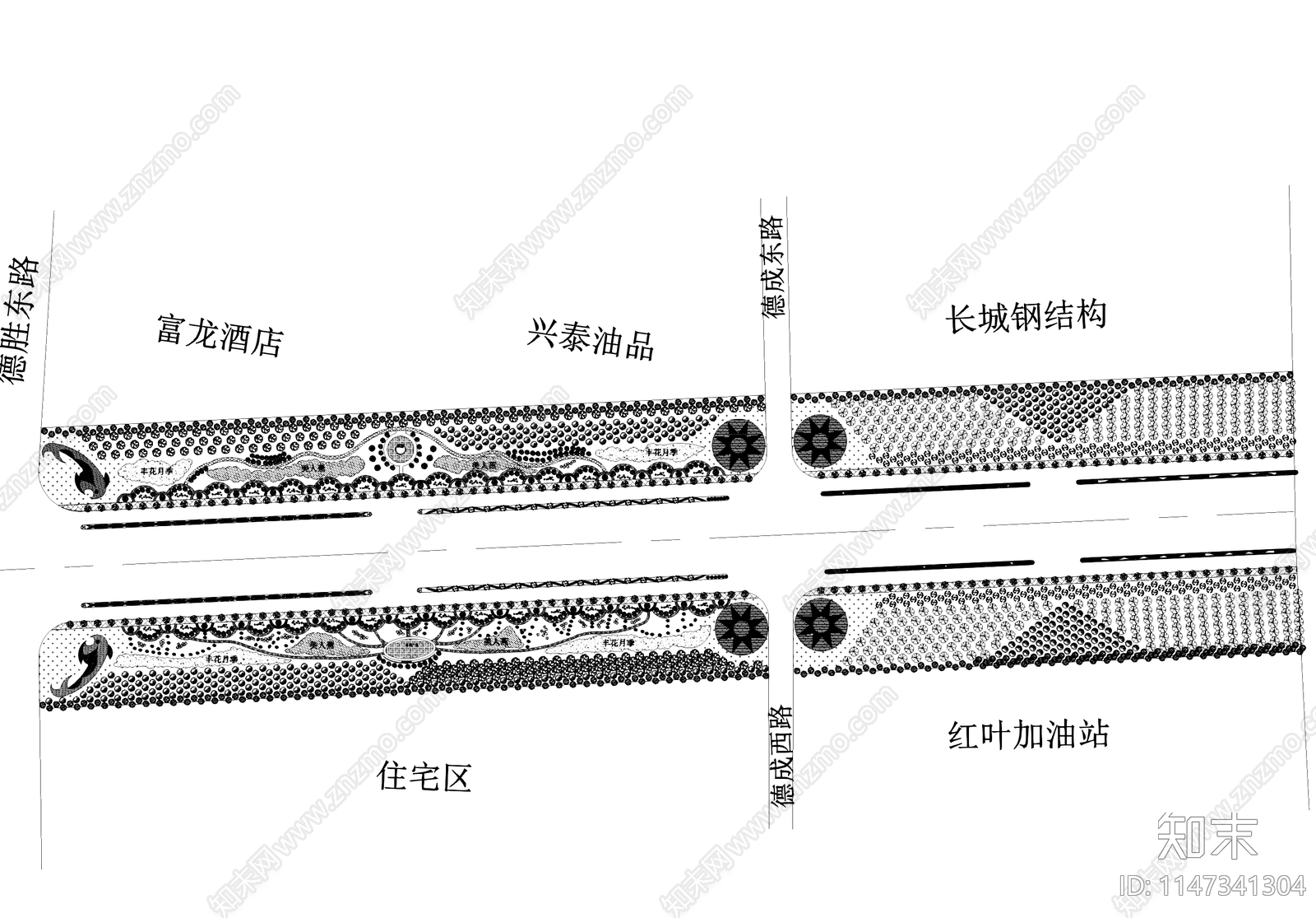 城市道路景观植物配置平面施工图下载【ID:1147341304】