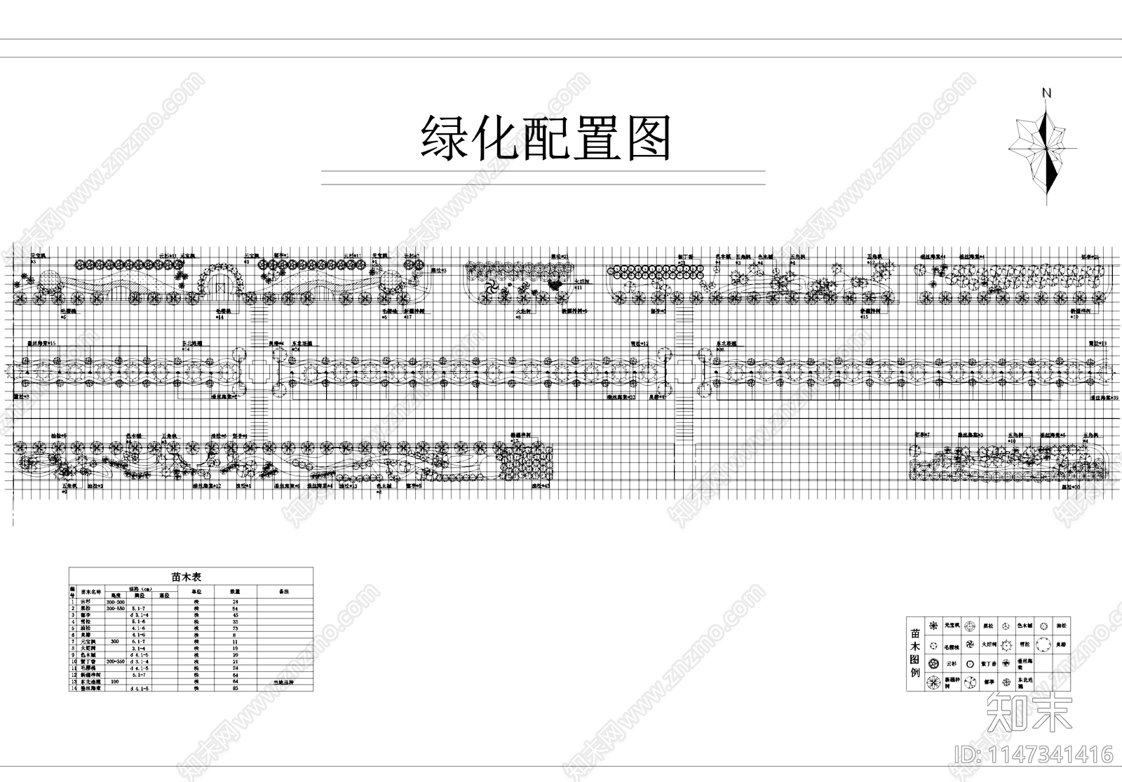 道路景观植物配置绿化平面图施工图下载【ID:1147341416】