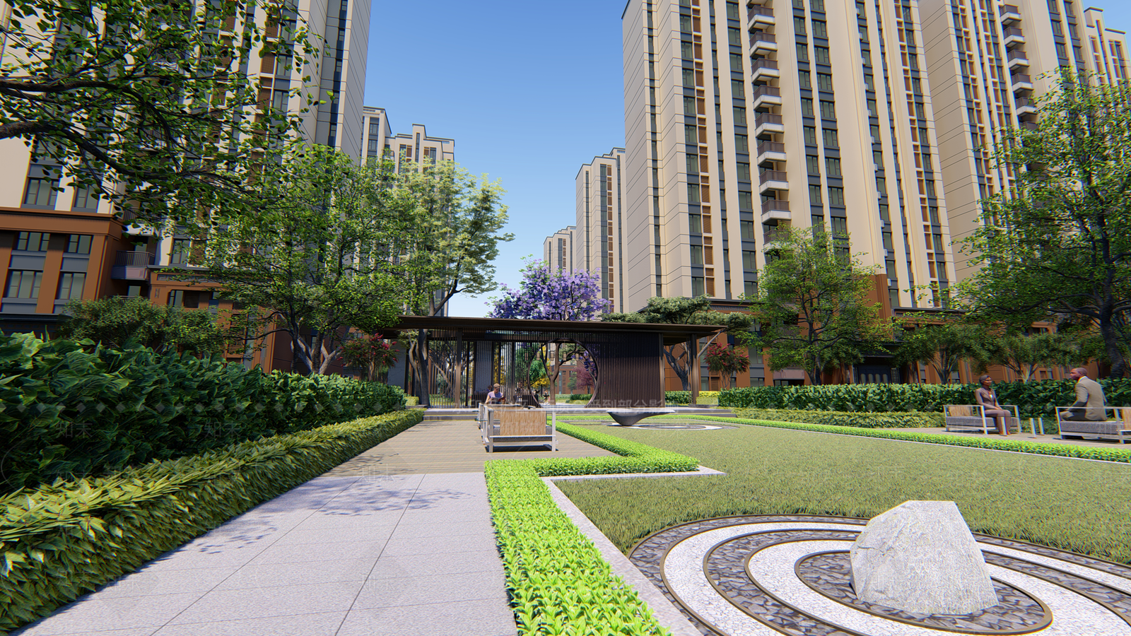 新中式小区景观SU模型下载【ID:1150954657】
