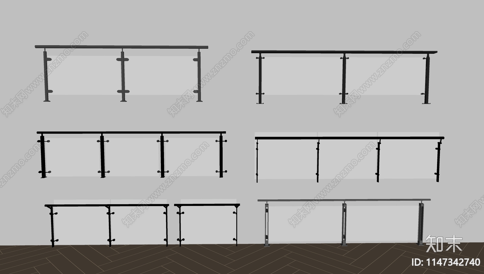 现代玻璃栏杆SU模型下载【ID:1147342740】