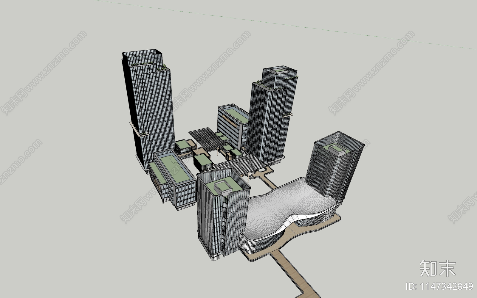 现代高层办公建筑SU模型下载【ID:1147342849】