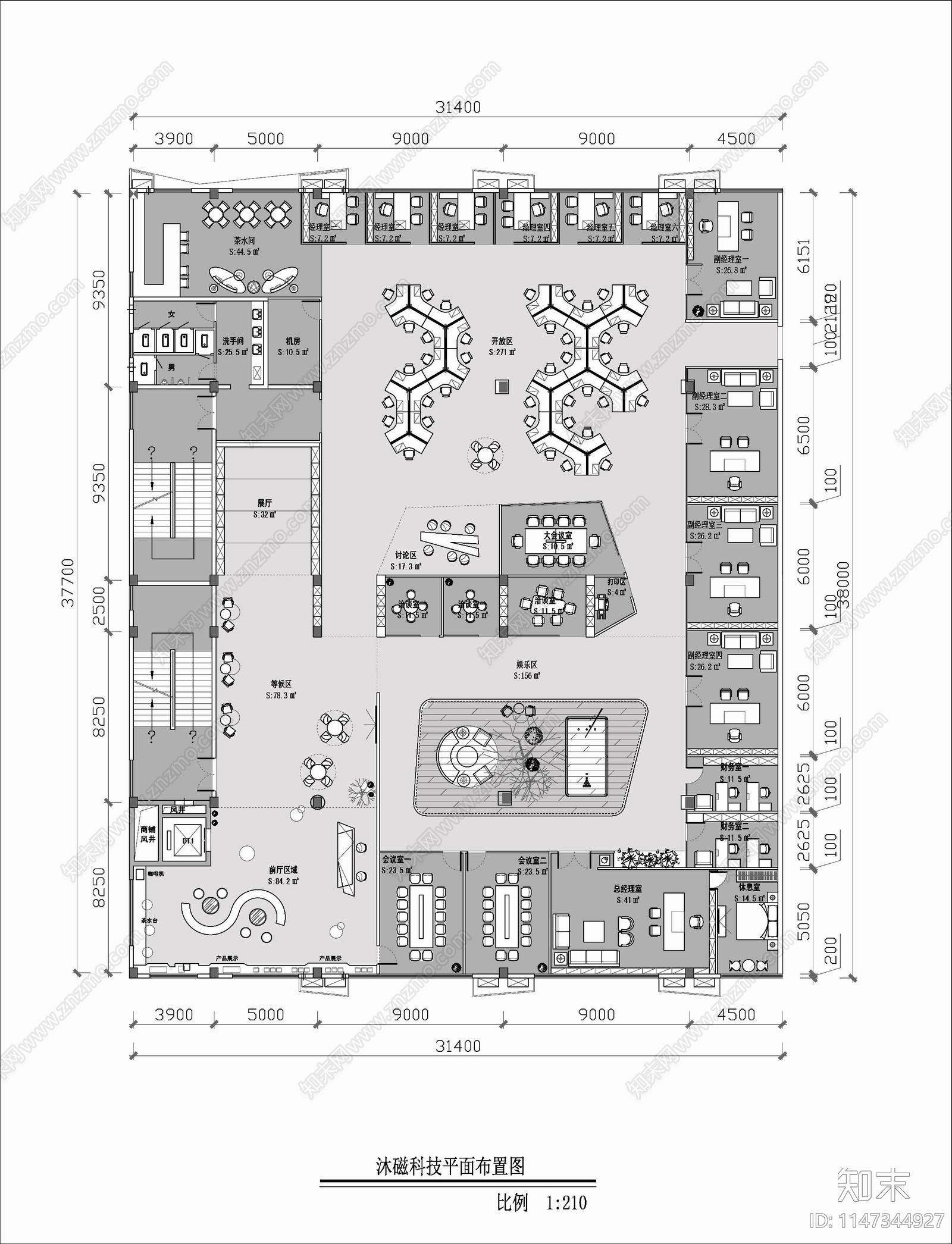 1200平方米沐磁科技平面施工图下载【ID:1147344927】