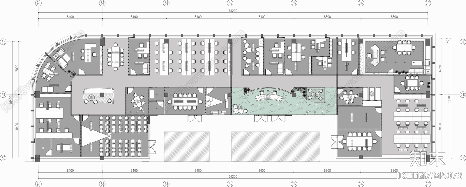 800平方面办公室平面施工图下载【ID:1147345073】