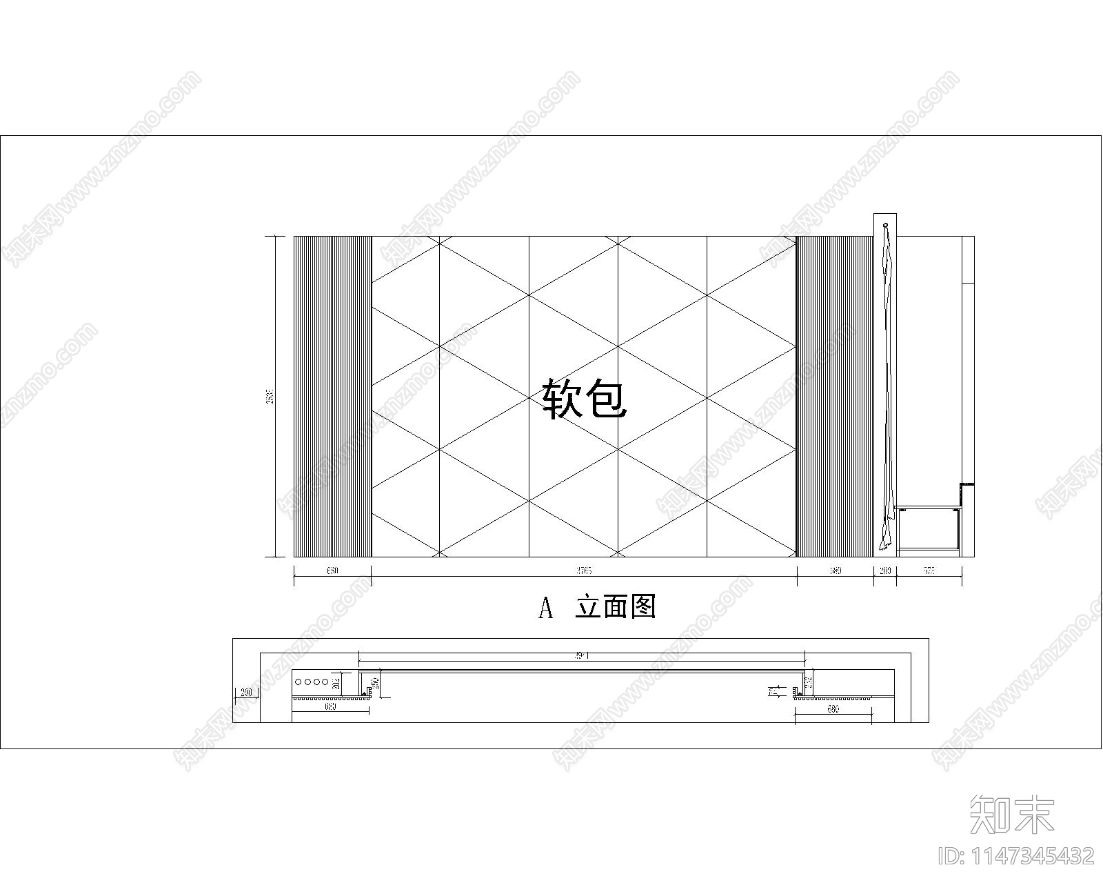 别墅现代式装饰背景墙施工图下载【ID:1147345432】