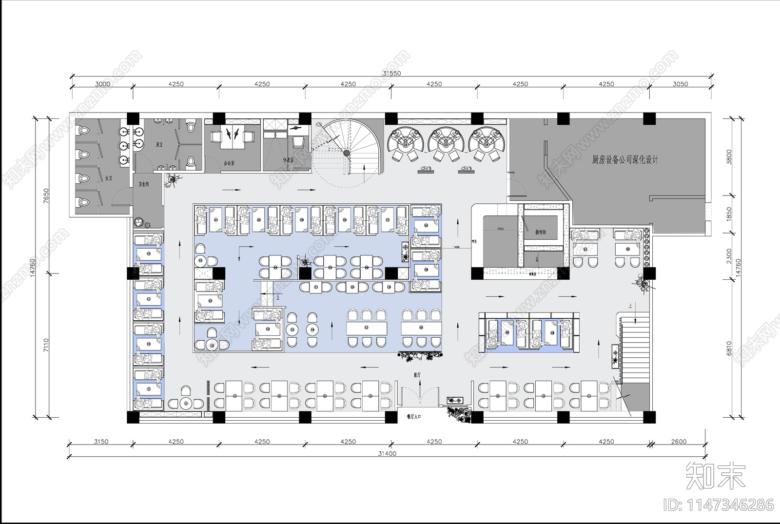 500平方米中餐厅平面施工图下载【ID:1147346286】