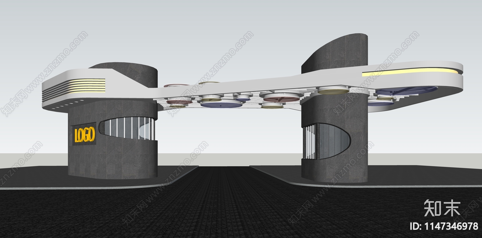 现代入口门楼SU模型下载【ID:1147346978】