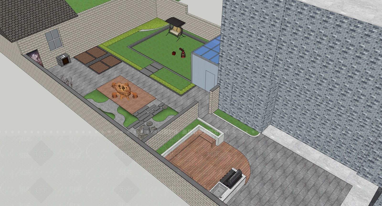 乡村庭院SU模型下载【ID:1147354023】