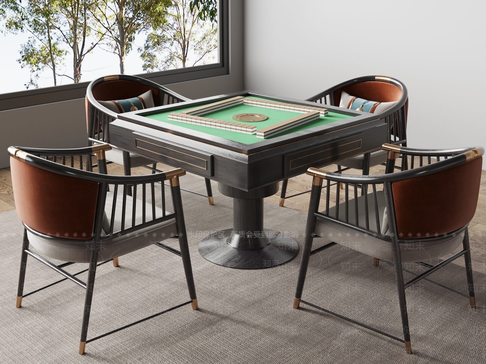 新中式麻将桌3D模型下载【ID:1147354454】