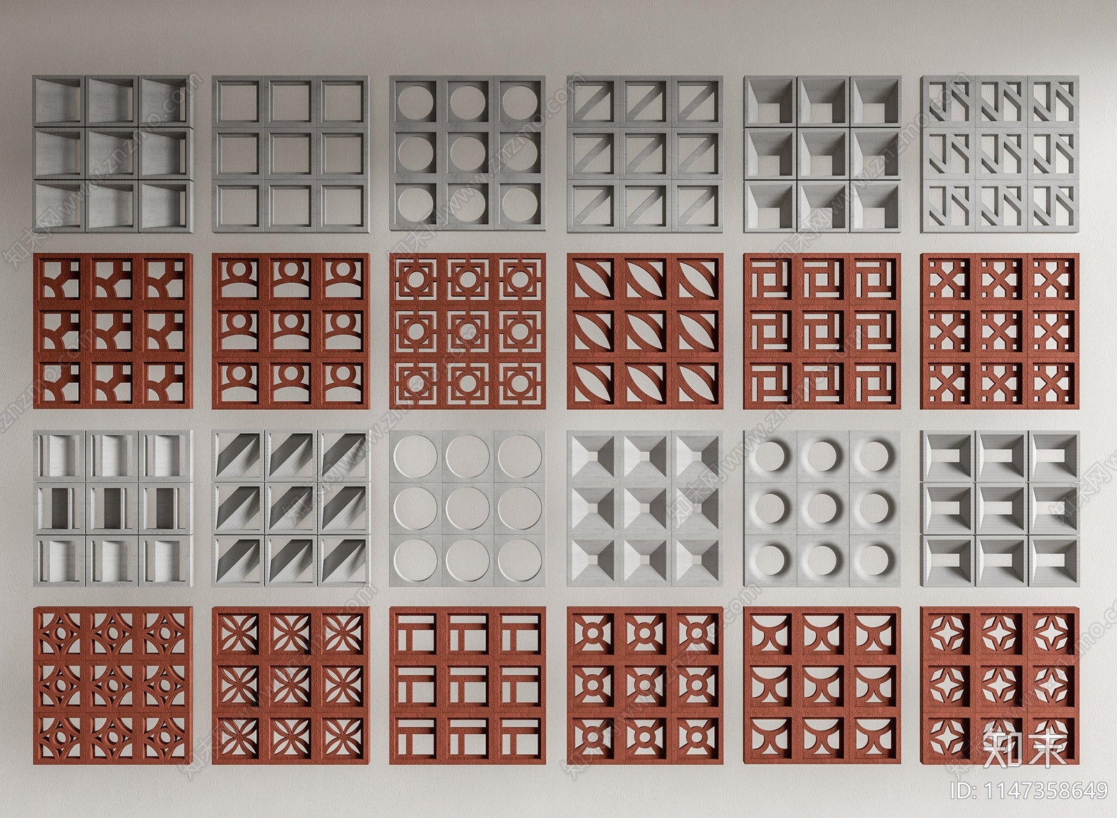 现代镂空水泥砖隔断SU模型下载【ID:1147358649】