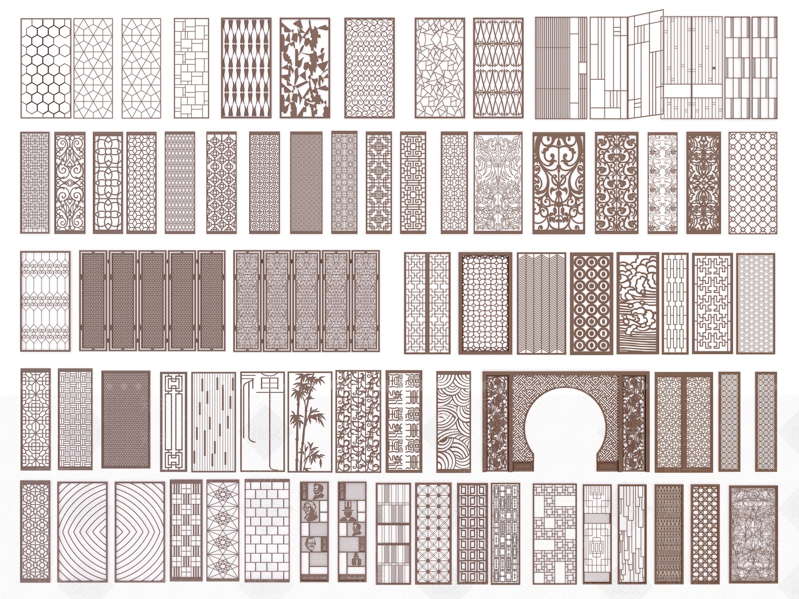 现代中式屏风隔断3D模型下载【ID:1147360499】