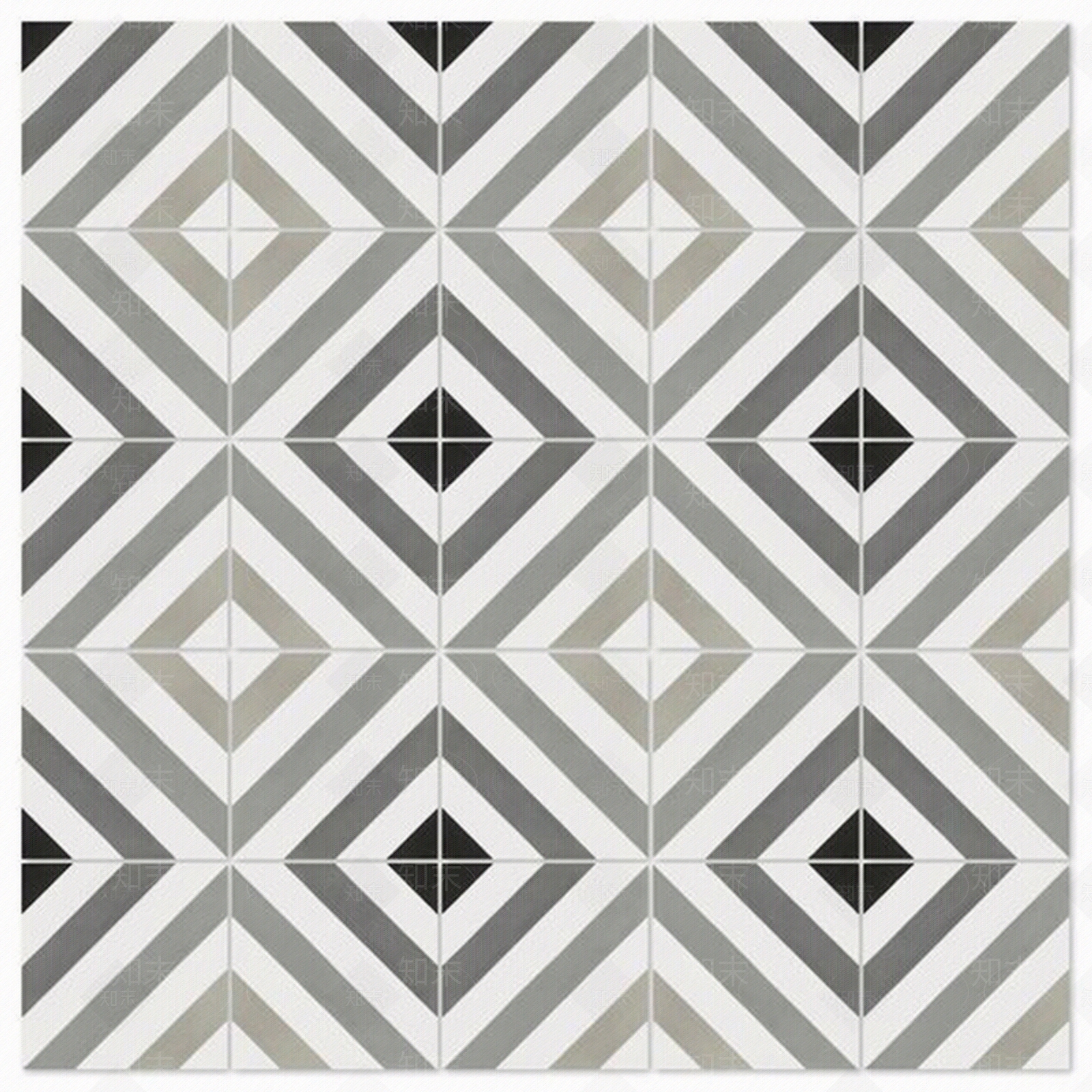 无缝黑白凹凸几何拼花瓷砖贴图下载【ID:1147360621】