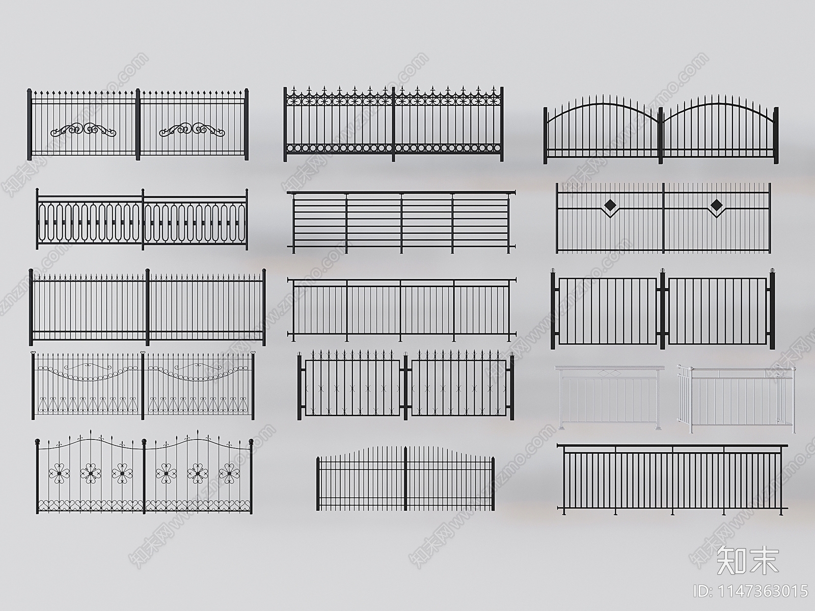 现代铁艺栅栏3D模型下载【ID:1147363015】