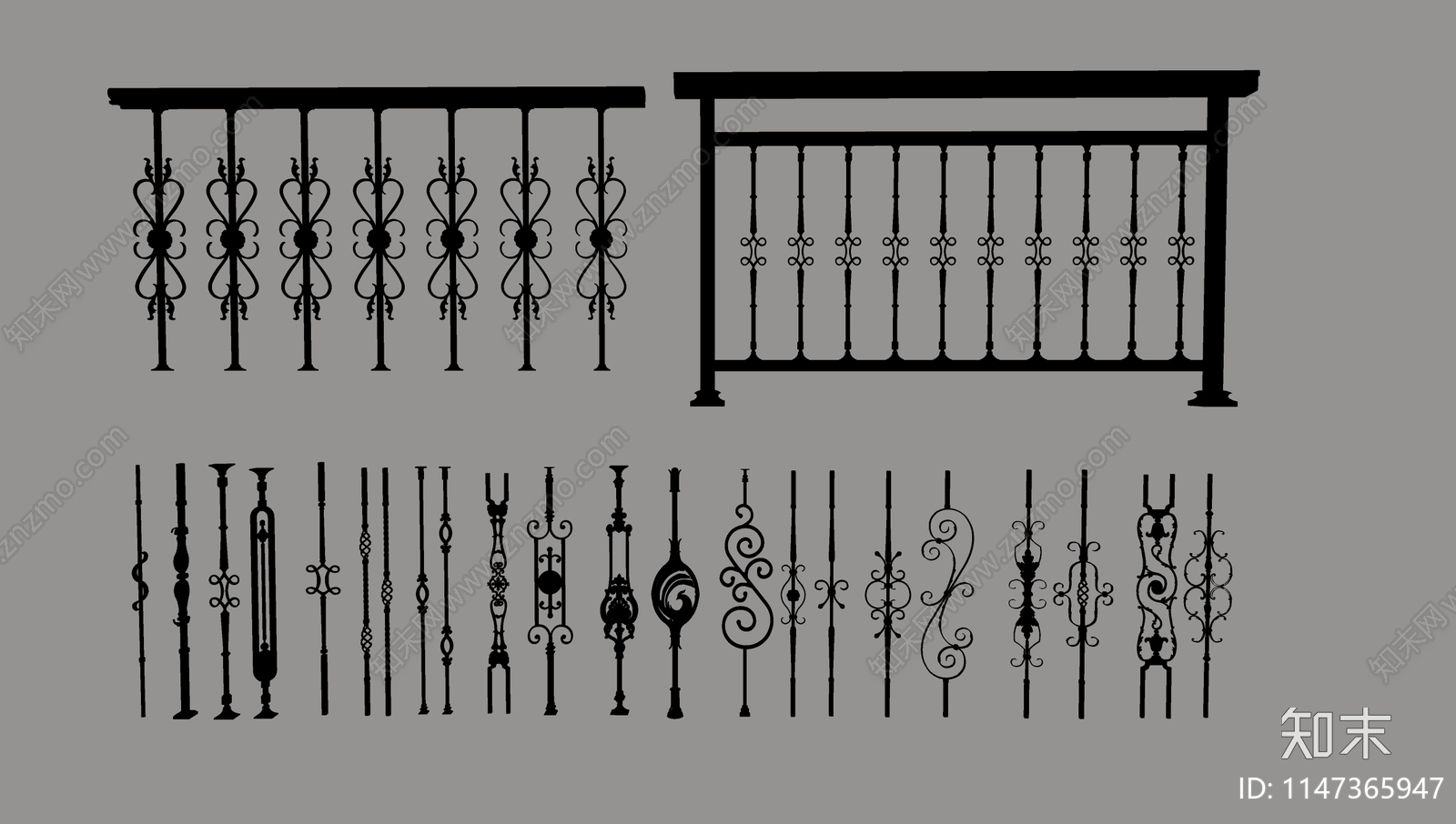 现代风格雕花栅栏SU模型下载【ID:1147365947】