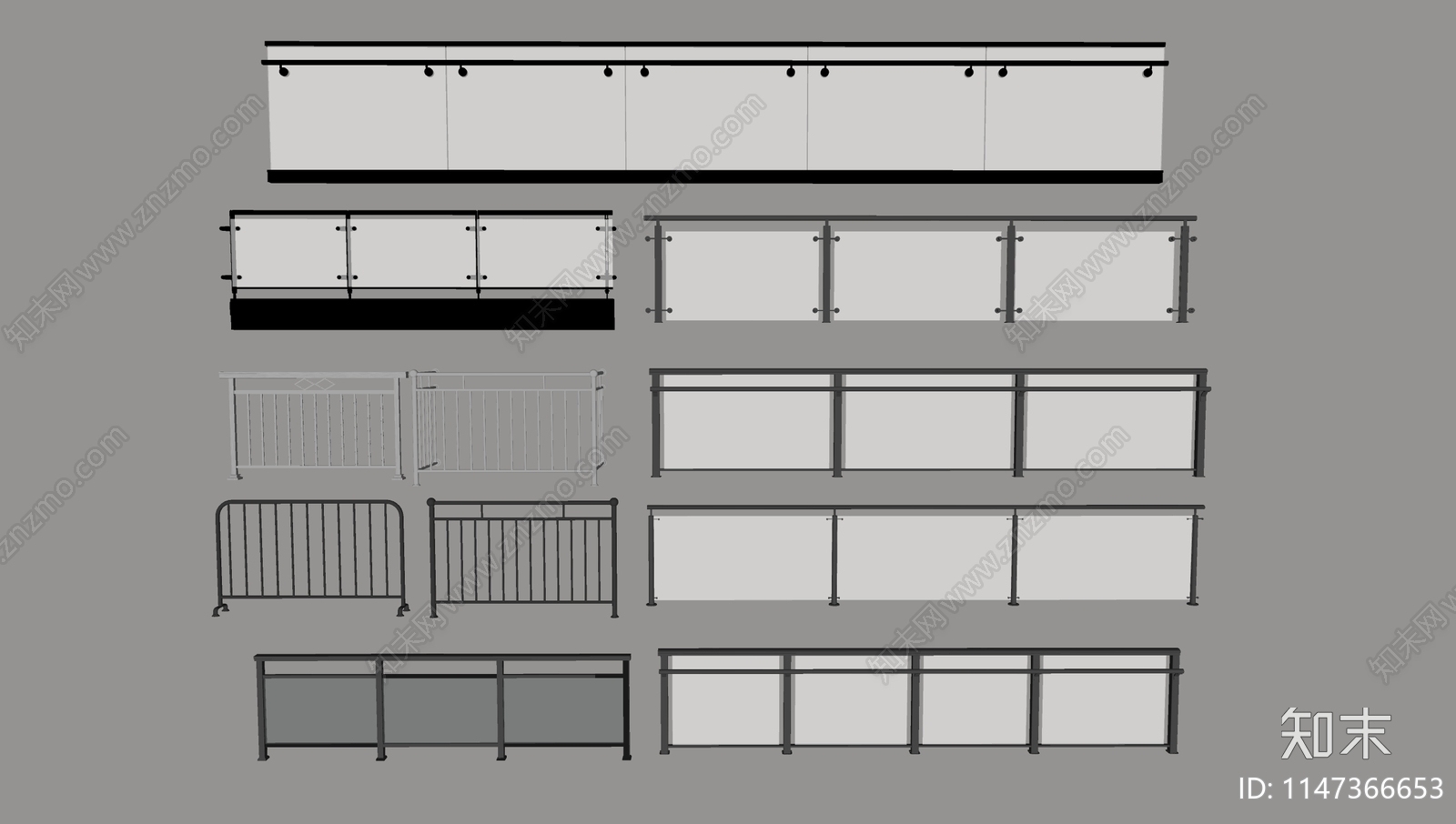 现代玻璃栏杆SU模型下载【ID:1147366653】