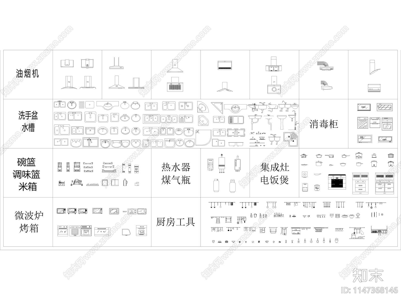 2023网红爆款最全厨房用具图库大全施工图下载【ID:1147368146】