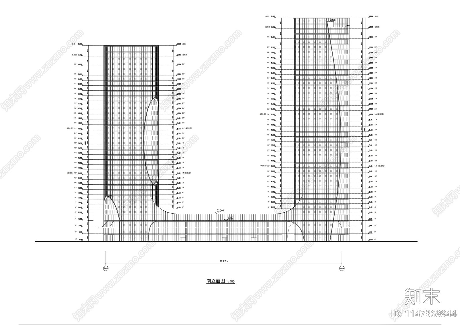 佛山仟晖广场办公建筑cad施工图下载【ID:1147369944】