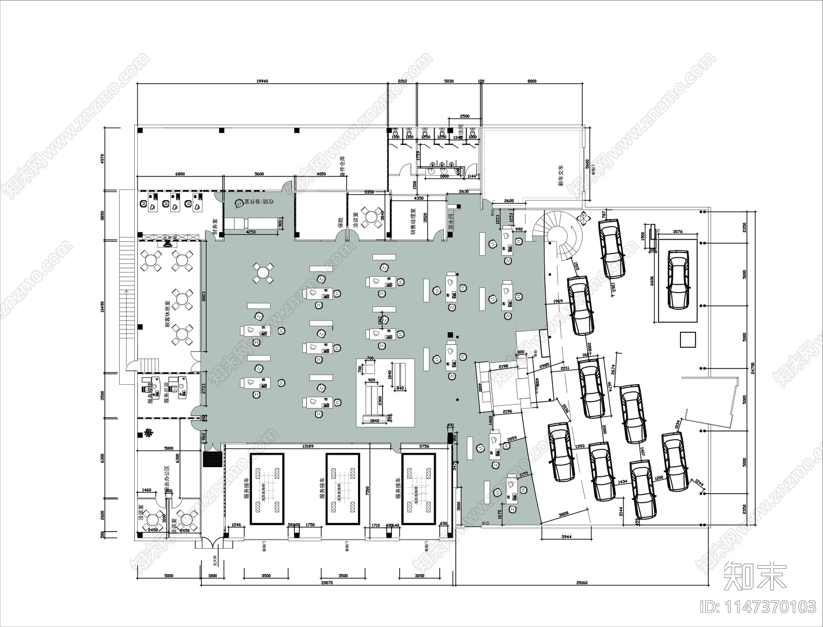 汽车展厅平面cad施工图下载【ID:1147370103】