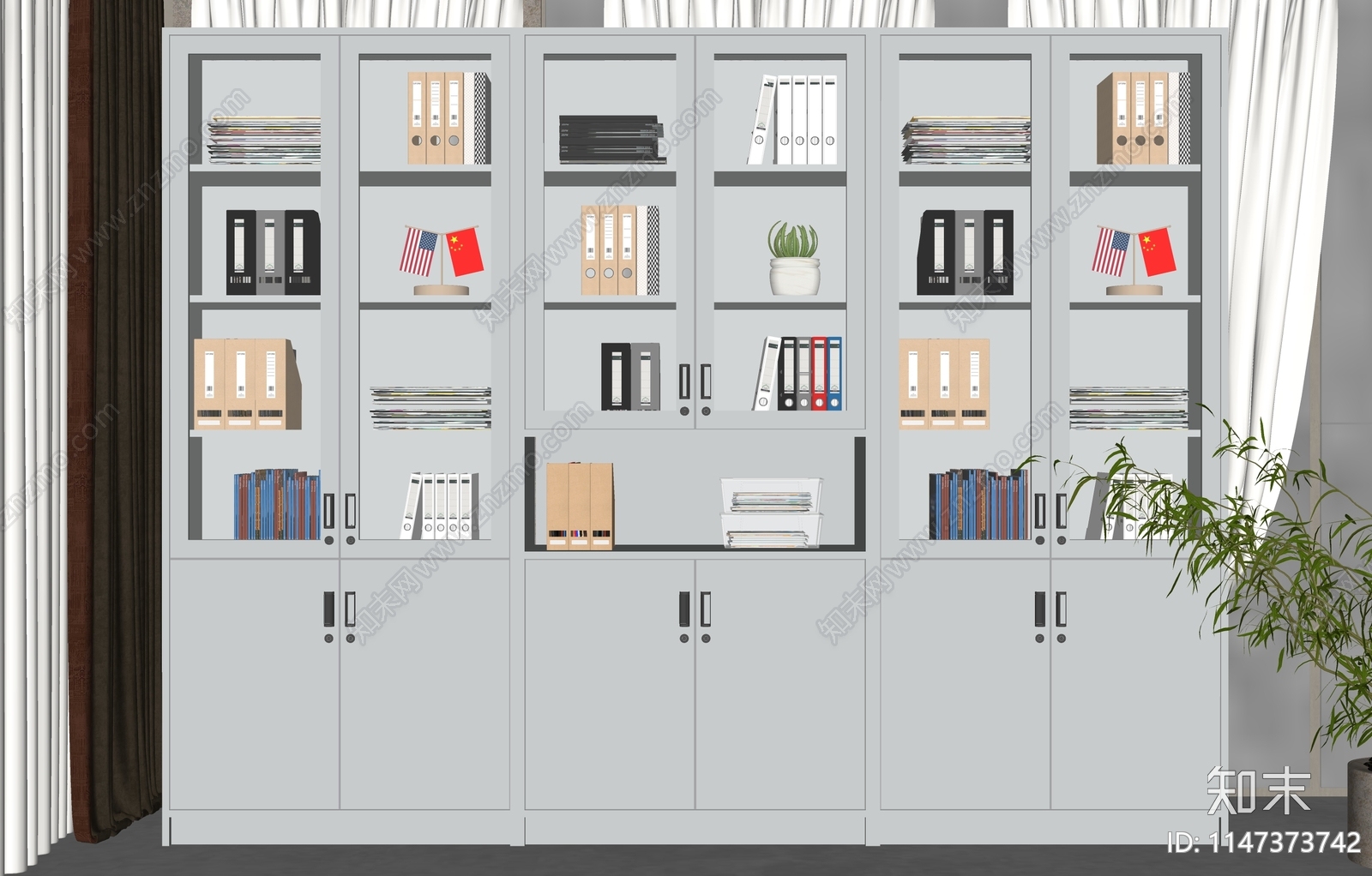现代办公室文件柜SU模型下载【ID:1147373742】